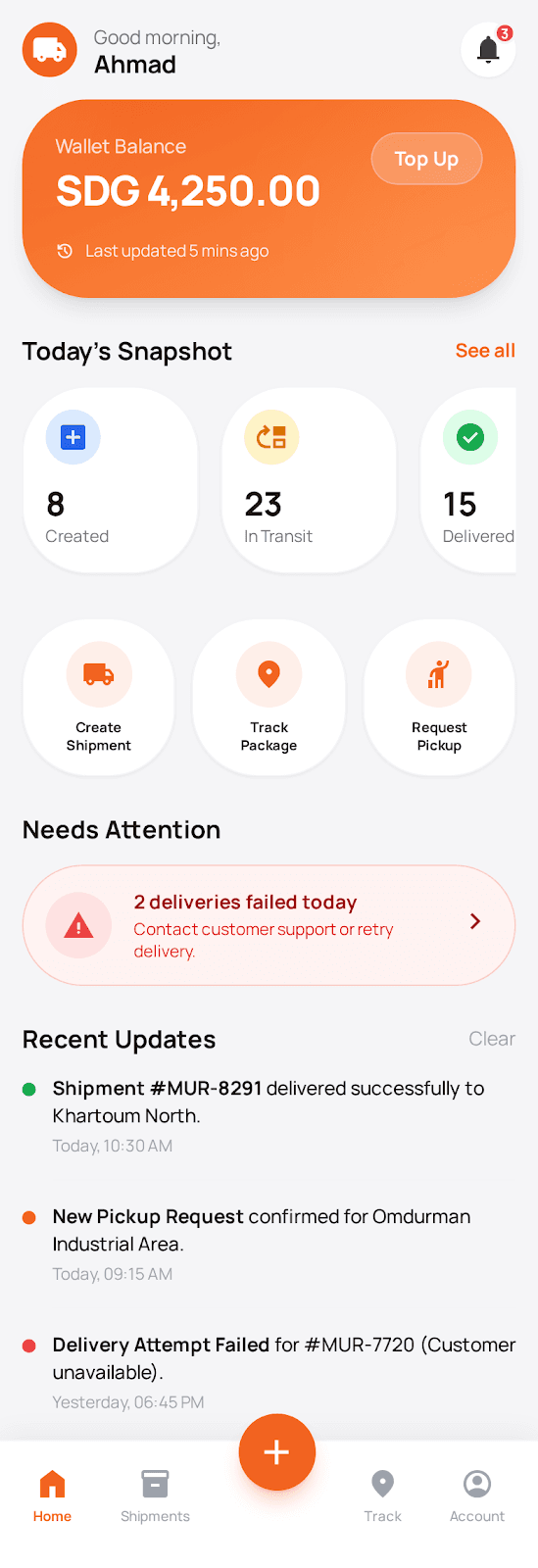 Merchant shipment dashboard